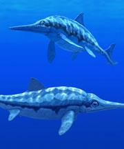 Ichthyosaurs lived while dinosaurs stalked<newline/> the Earth.