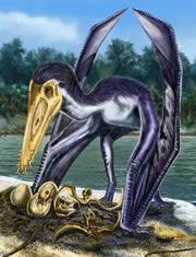 Unlike the hatchlings in this artist's impression, the fossil pterosaur died before it was born.