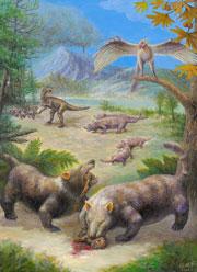 This artist’s impression shows how the metre-long mammals might have looked.