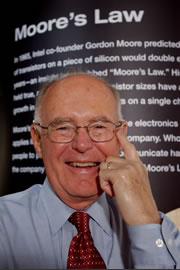 Gordon Moore coined Moore's Law: that the number of components on a computer circuit doubles every year or two.