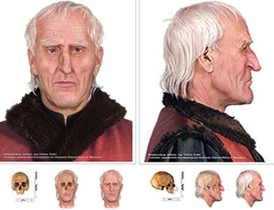 The forensic team reconstructed this face from the remains - which looks a little like Copernicus. To see portraits of the astronomer, click here  