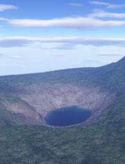Lake Cheko: round, with a lump of something at the bottom.