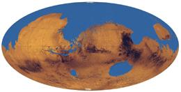 Reconstruction of the putative Martian ocean that would have  covered one third of the planet
