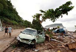 Tsunami damage outside Apia in Samoa on Wednesday Sept. 30, 2009.