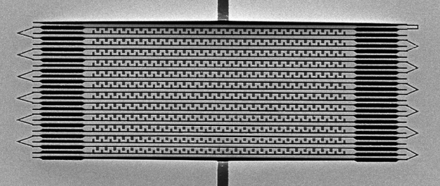 Metamaterial elements etched from gold and silicon allow this structure to rapidly alter its ability to transmit or reflect light.