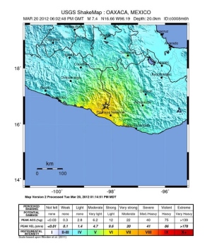 Shake map of 20 march Mexico earthquake