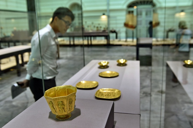 Gold vessels from the Belitung wreck are shown here at the Asian Civilisations Museum in Singapore