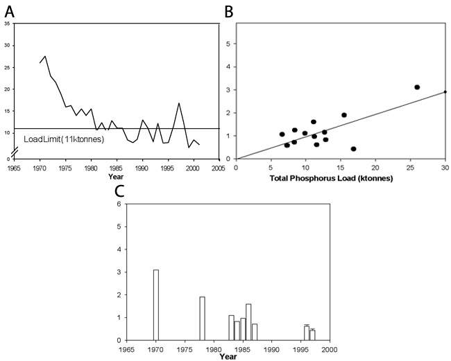 Temporal dynamics of lake-wide annual total phosphorus load (Conroy <i>et al.</i> 2005)