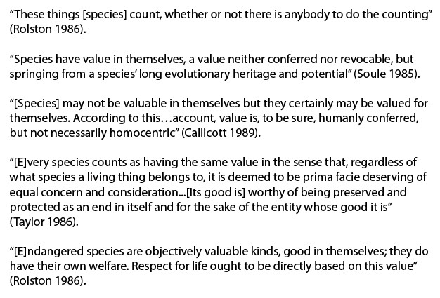 Quotations on the Intrinsic Value of Species.