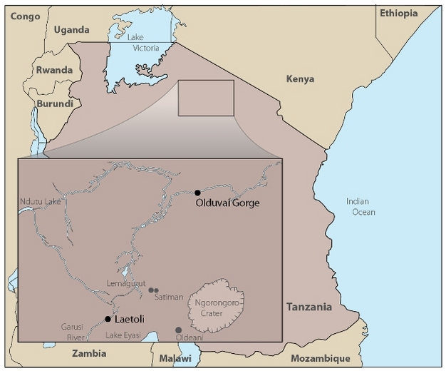 Location of Laetoli, Tanzania.