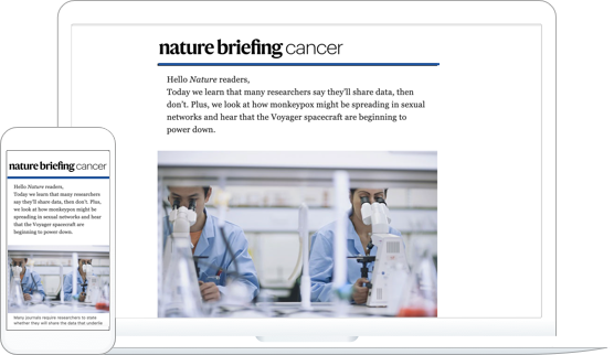 Nature Briefing: Cancer displayed on a laptop and a mobile phone