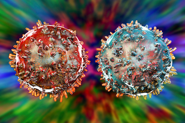 B- and T-lymphocytes. Immune cells on colorful background