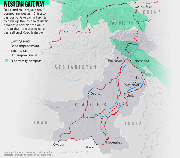 Infographic: Western gateway. Road and rail projects are connecting western China to the port of Gwadar in Pakistan to develop the China–Pakistan economic corridor, which is one of the main elements of the Belt and Road Initiative.