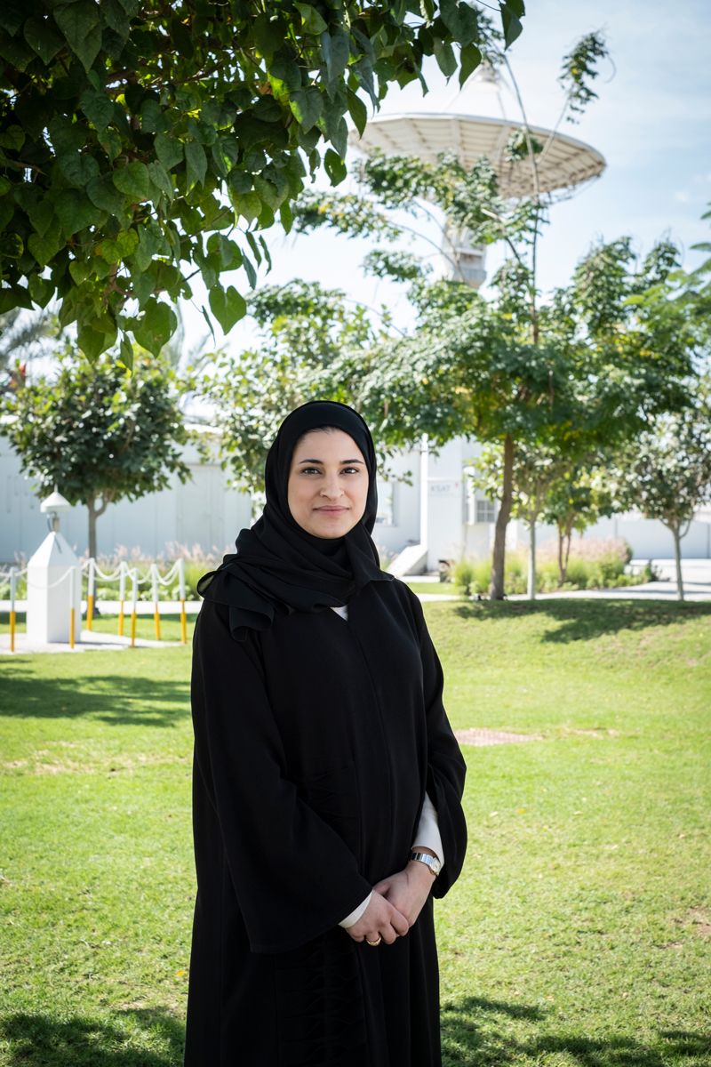Sarah Al Amiri poses for a portrait in the grounds of The Mohammed Bin Rashid Space Centre.
