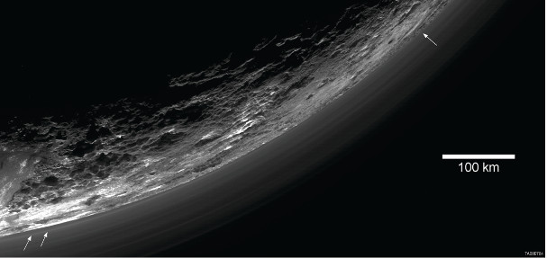 Layers of haze around Pluto were captured by New Horizons.