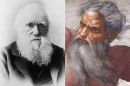 Darwin (left); God (right)