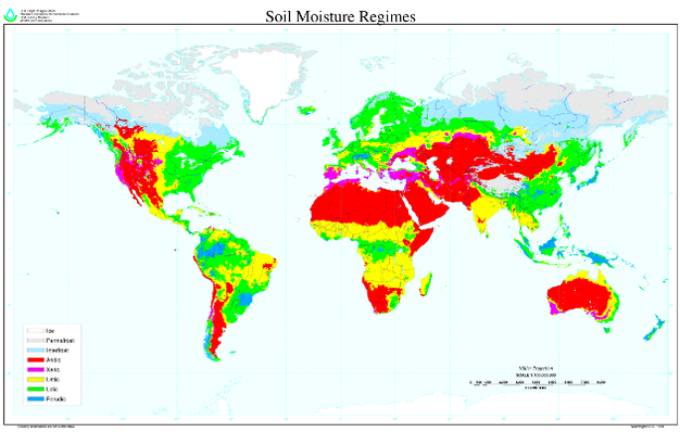 Global map of soil moisture regimes.