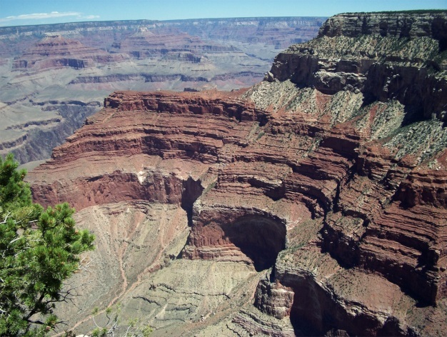Individual rock layers, or strata, can be seen exposed in the wall of the Grand Canyon in Arizona, USA.
