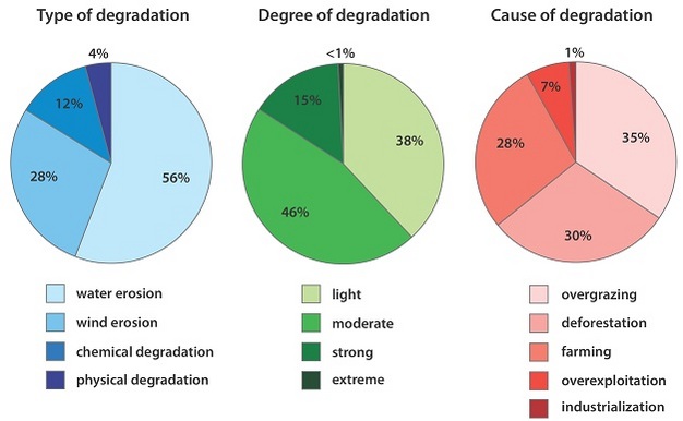Types, degree and causes of global land degradation.
