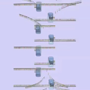 A schematic shows four DNA molecules that have been separated to create eight single-stranded DNA molecules. Each of the single-stranded DNA molecules are undergoing DNA replication.  Each DNA is bound by a transparent blue globular structure, representing the enzyme DNA polymerase. The sugar-phosphate backbone of each strand is depicted as a dark line. Nitrogenous bases are represented by vertical lines attached above or below each segment of the sugar-phosphate backbone. The schematic shows the DNA molecules from a distance, so details in the image are not resolved. Several free-floating replicated DNA strands have been released from their template strand and are awaiting further replication.